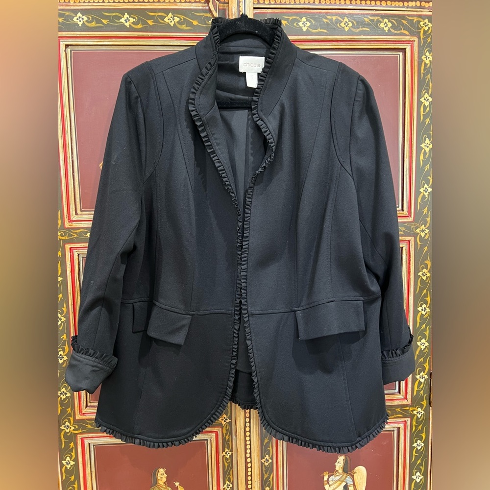 Chicos Black stretch stand collar blazer